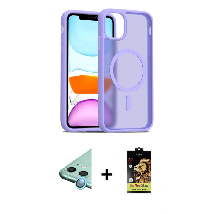 MARSİLYAN™- iPhone 11 Kılıf Siluet Minimal Prime - Siyah Buffer Cam Ekran Koruyucu + Raze Metal Kamera Lens - MI