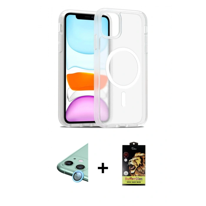 MARSİLYAN™- iPhone 11 Kılıf Siluet Minimal Prime - Siyah Buffer Cam Ekran Koruyucu + Raze Metal Kamera Lens - MI