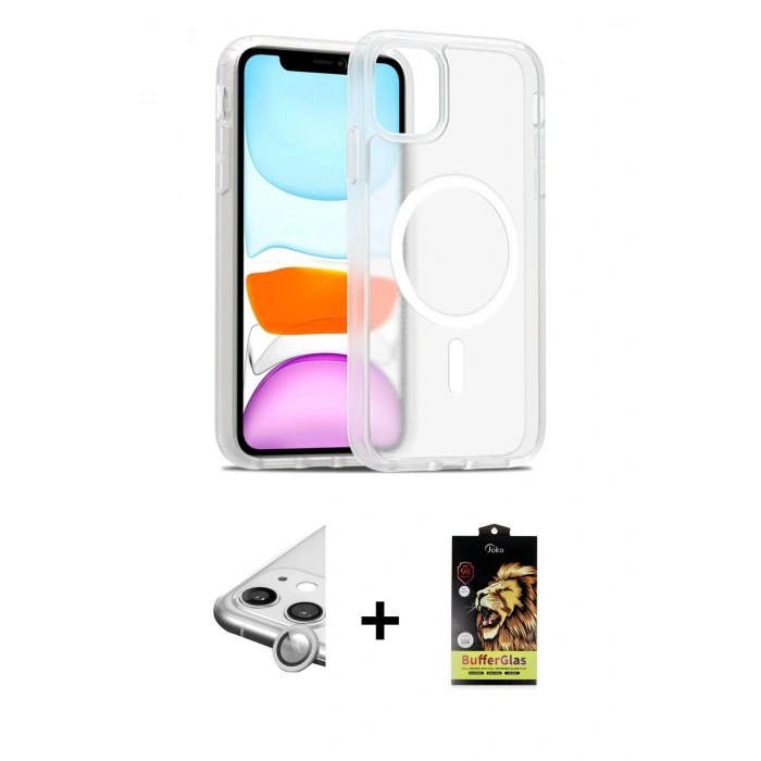 MARSİLYAN™- iPhone 11 Kılıf Siluet Minimal Prime - Siyah Buffer Cam Ekran Koruyucu + Raze Metal Kamera Lens - GS