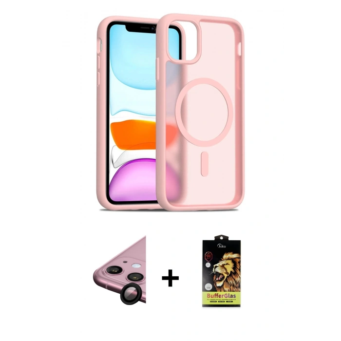 MARSİLYAN™- iPhone 11 Kılıf Siluet Minimal Prime - Siyah Buffer Cam Ekran Koruyucu + Raze Metal Kamera Lens - SH
