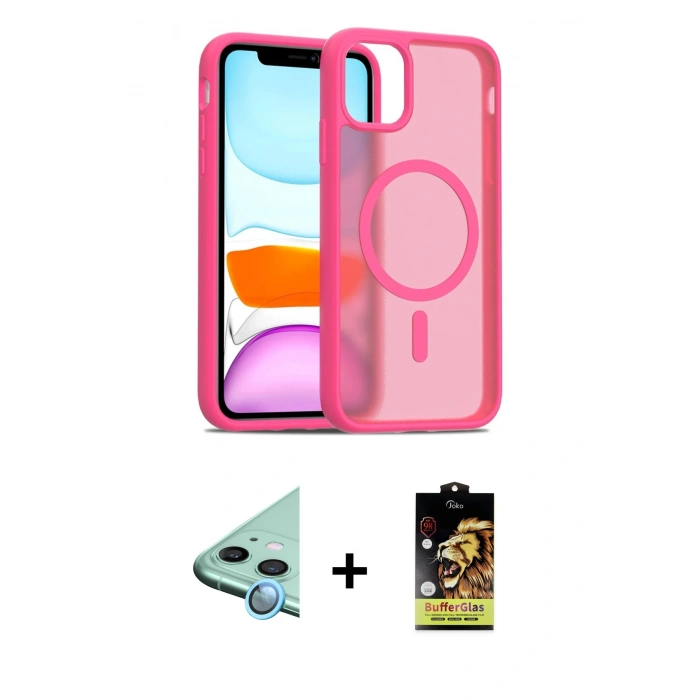 MARSİLYAN™- iPhone 11 Kılıf Siluet Minimal Prime - Siyah Buffer Cam Ekran Koruyucu + Raze Metal Kamera Lens - MI