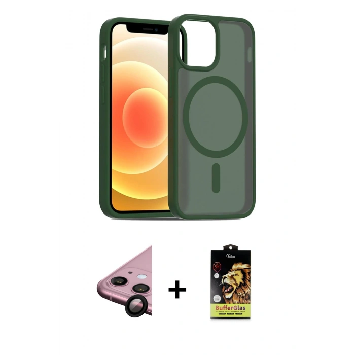 MARSİLYAN™- iPhone 11 Kılıf Siluet Minimal Prime - Siyah Buffer Cam Ekran Koruyucu + Raze Metal Kamera Lens - SH