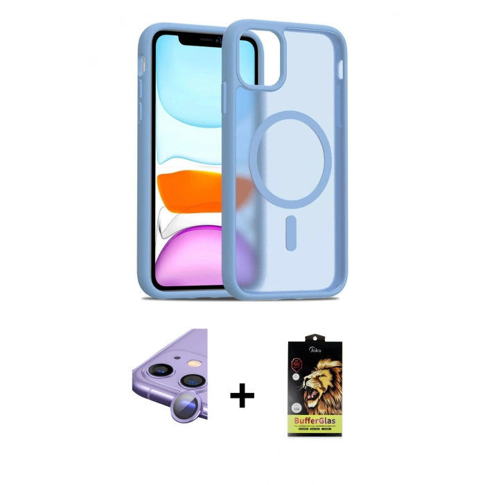 MARSİLYAN™- iPhone 11 Kılıf Siluet Minimal Prime - Siyah Buffer Cam Ekran Koruyucu + Raze Metal Kamera Lens - MR