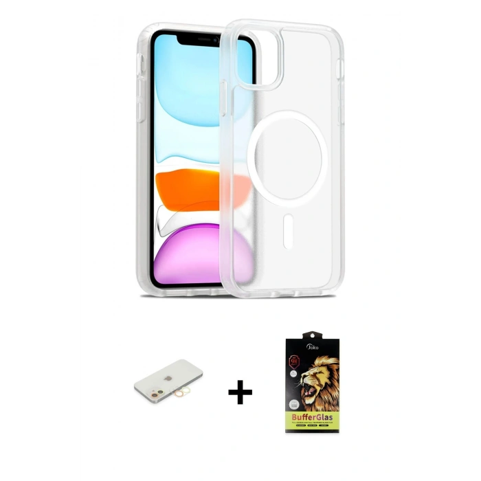 MARSİLYAN™- iPhone 11 Kılıf Siluet Minimal Prime - Siyah Buffer Cam Ekran Koruyucu + Renkli Kamera Lens Koruma Cam - SI