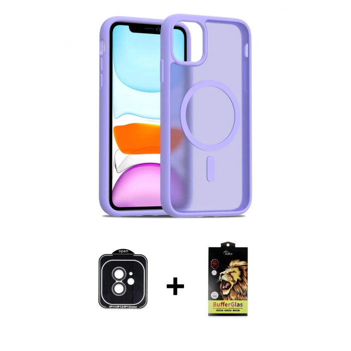 MARSİLYAN™- iPhone 11 Kılıf Siluet Minimal Prime - Siyah Buffer Cam Ekran Koruyucu + PVD Metal Kamera Lens - SH