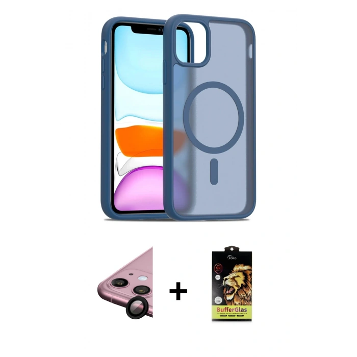 MARSİLYAN™- iPhone 11 Kılıf Siluet Minimal Prime - Siyah Buffer Cam Ekran Koruyucu + Raze Metal Kamera Lens - SH
