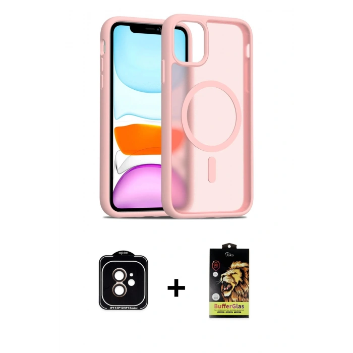 MARSİLYAN™- iPhone 11 Kılıf Siluet Minimal Prime - Siyah Buffer Cam Ekran Koruyucu + PVD Metal Kamera Lens - TU