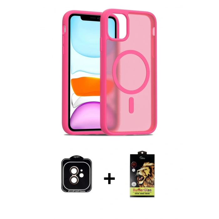 MARSİLYAN™- iPhone 11 Kılıf Siluet Minimal Prime - Siyah Buffer Cam Ekran Koruyucu + PVD Metal Kamera Lens - TU