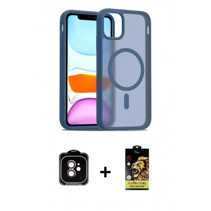 MARSİLYAN™- iPhone 11 Kılıf Siluet Minimal Prime - Siyah Buffer Cam Ekran Koruyucu + PVD Metal Kamera Lens - TU