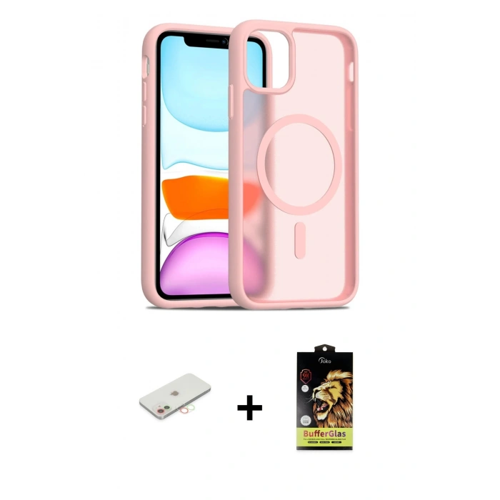 MARSİLYAN™- iPhone 11 Kılıf Siluet Minimal Prime - Siyah Buffer Cam Ekran Koruyucu + Renkli Kamera Lens Koruma Cam - YL