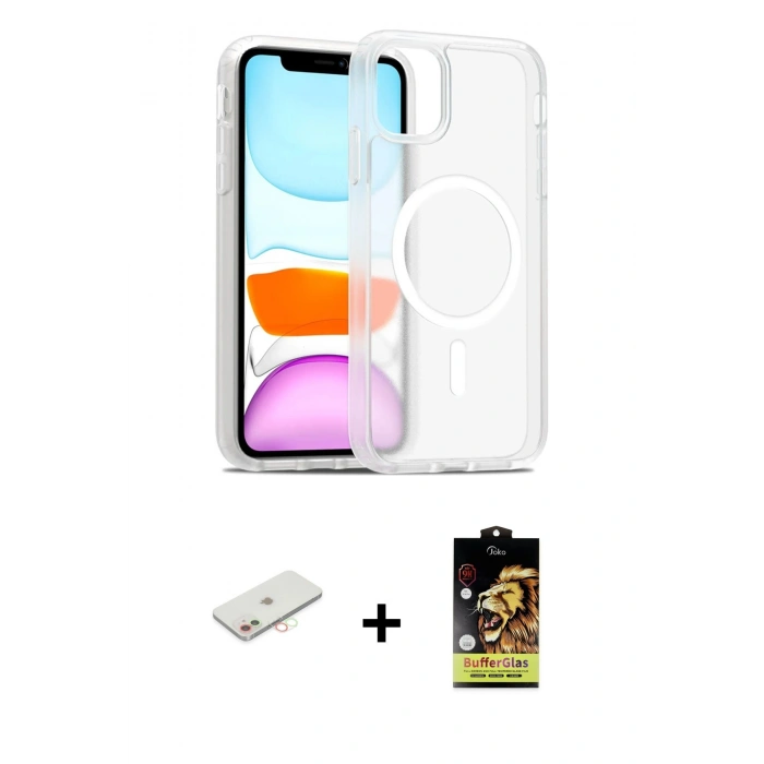 MARSİLYAN™- iPhone 11 Kılıf Siluet Minimal Prime - Siyah Buffer Cam Ekran Koruyucu + Renkli Kamera Lens Koruma Cam - YL