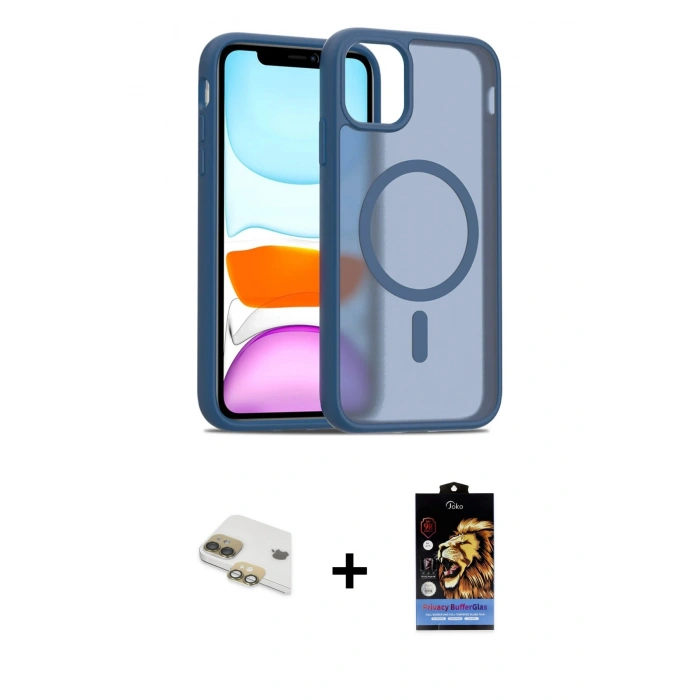 MARSİLYAN™- iPhone 11 Kılıf Siluet Minimal Prime - Siyah Buffer Hayalet Cam Ekran Koruyucu + Pers Alüminyum Kamera Lens - GD