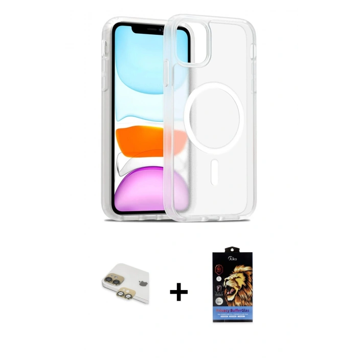 MARSİLYAN™- iPhone 11 Kılıf Siluet Minimal Prime - Siyah Buffer Hayalet Cam Ekran Koruyucu + Pers Alüminyum Kamera Lens - GD