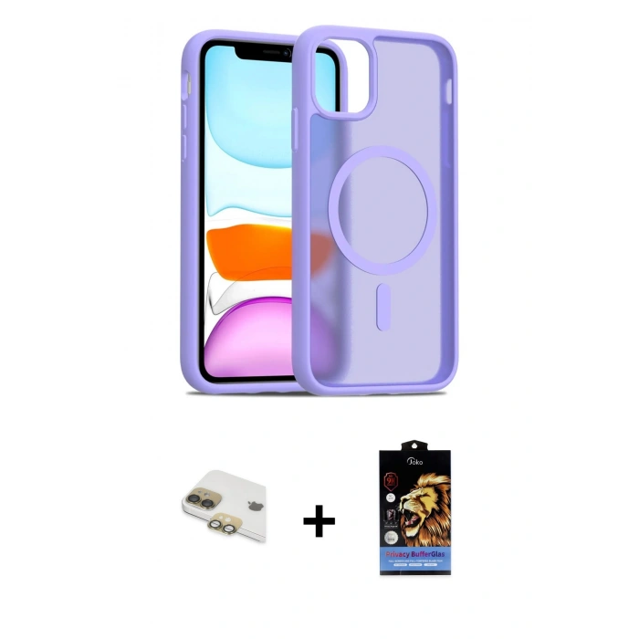 MARSİLYAN™- iPhone 11 Kılıf Siluet Minimal Prime - Siyah Buffer Hayalet Cam Ekran Koruyucu + Pers Alüminyum Kamera Lens - GD