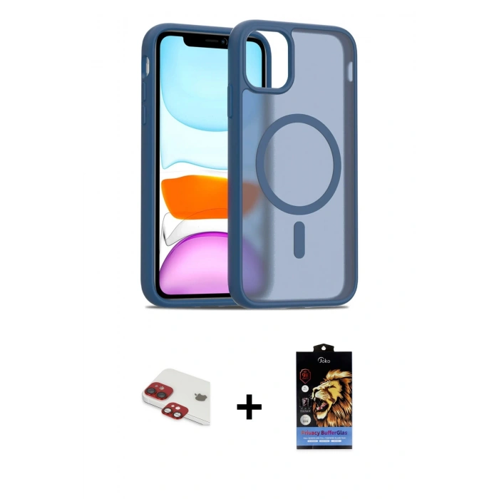MARSİLYAN™- iPhone 11 Kılıf Siluet Minimal Prime - Siyah Buffer Hayalet Cam Ekran Koruyucu + Pers Alüminyum Kamera Lens - KI