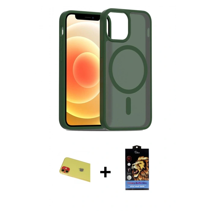 MARSİLYAN™- iPhone 11 Kılıf Siluet Minimal Prime - Siyah Buffer Hayalet Cam Ekran Koruyucu + Rainbow Kamera Lens Koruma Cam - KI