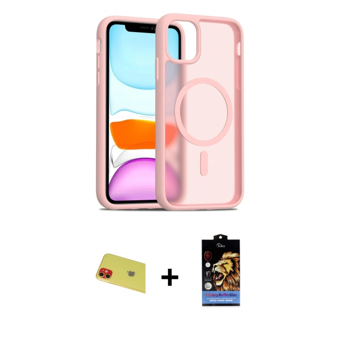 MARSİLYAN™- iPhone 11 Kılıf Siluet Minimal Prime - Siyah Buffer Hayalet Cam Ekran Koruyucu + Rainbow Kamera Lens Koruma Cam - KI