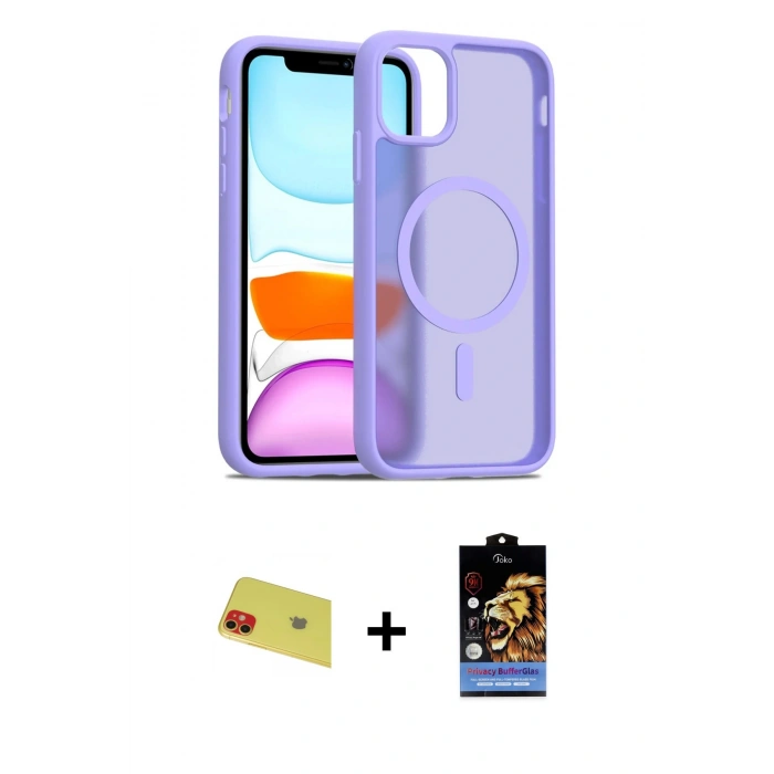 MARSİLYAN™- iPhone 11 Kılıf Siluet Minimal Prime - Siyah Buffer Hayalet Cam Ekran Koruyucu + Rainbow Kamera Lens Koruma Cam - KI