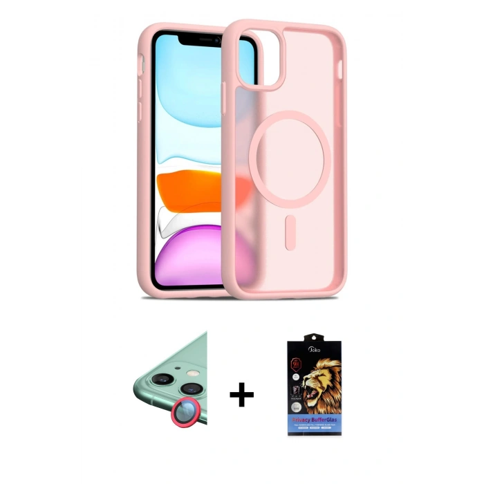 MARSİLYAN™- iPhone 11 Kılıf Siluet Minimal Prime - Siyah Buffer Hayalet Cam Ekran Koruyucu + Raze Metal Kamera Lens - KI