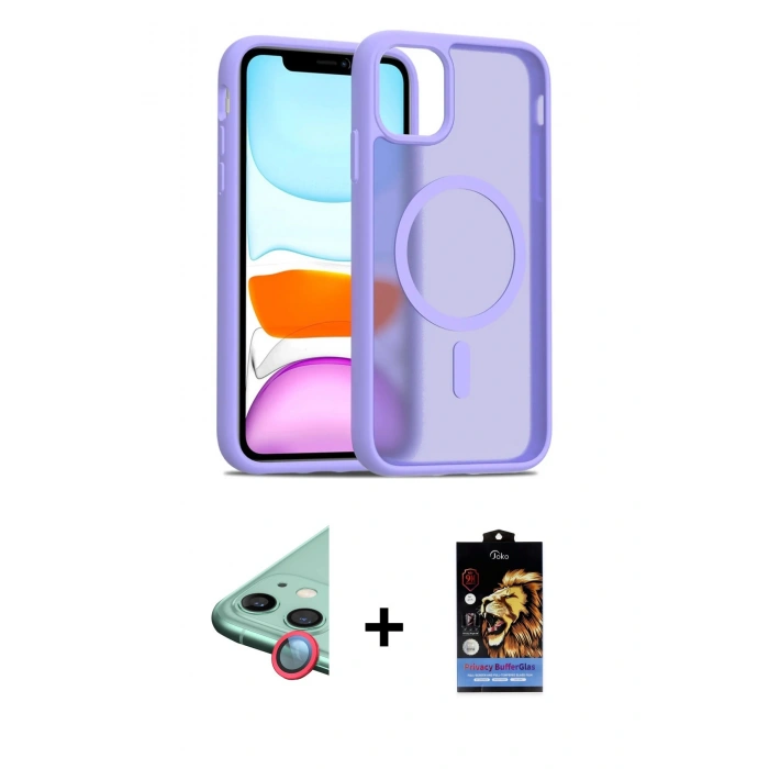 MARSİLYAN™- iPhone 11 Kılıf Siluet Minimal Prime - Siyah Buffer Hayalet Cam Ekran Koruyucu + Raze Metal Kamera Lens - KI