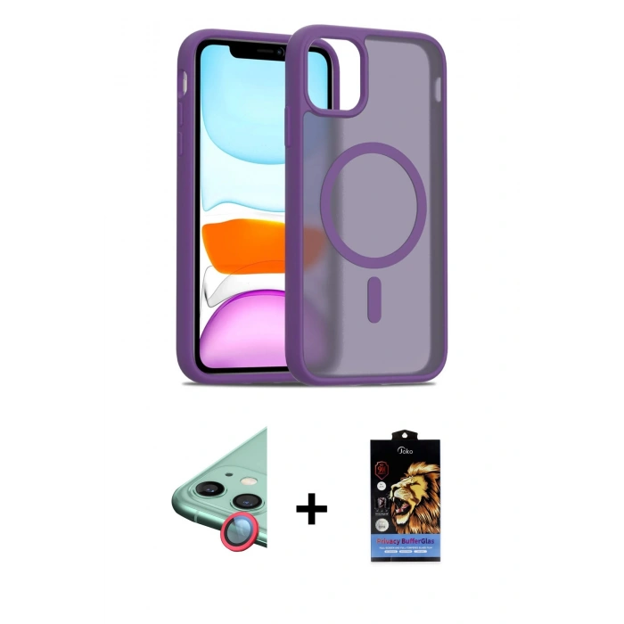 MARSİLYAN™- iPhone 11 Kılıf Siluet Minimal Prime - Siyah Buffer Hayalet Cam Ekran Koruyucu + Raze Metal Kamera Lens - KI