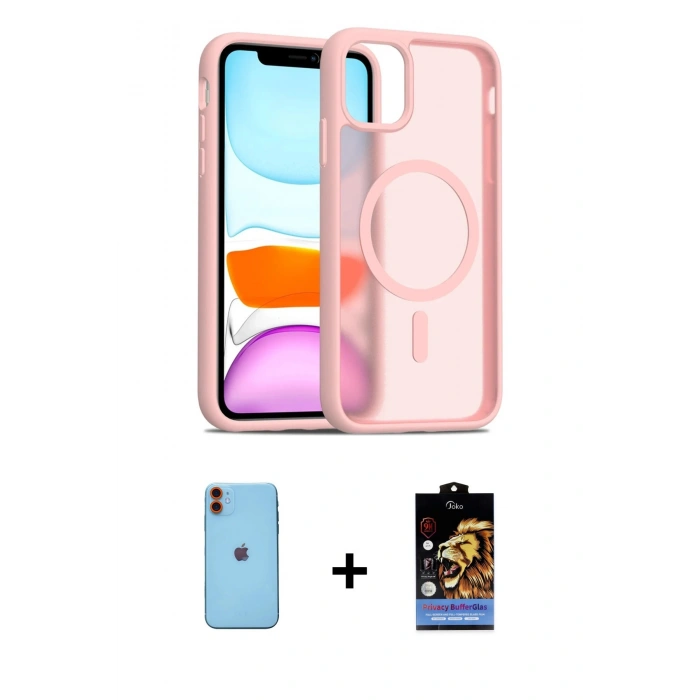 MARSİLYAN™- iPhone 11 Kılıf Siluet Minimal Prime - Siyah Buffer Hayalet Cam Ekran Koruyucu + Neon Fosforlu Kamera Lens - TU