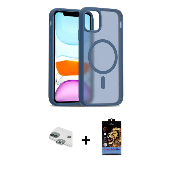 MARSİLYAN™- iPhone 11 Kılıf Siluet Minimal Prime - Siyah Buffer Hayalet Cam Ekran Koruyucu + Pers Alüminyum Kamera Lens - YL