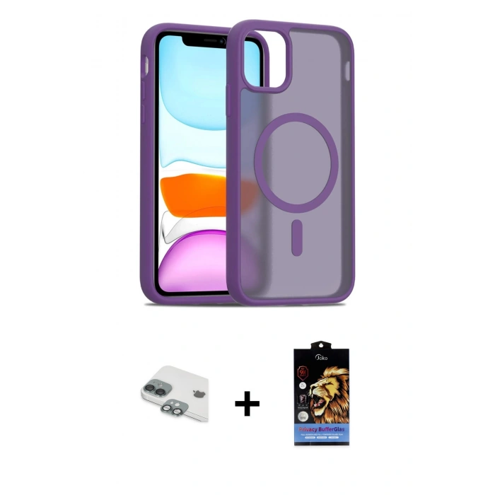 MARSİLYAN™- iPhone 11 Kılıf Siluet Minimal Prime - Siyah Buffer Hayalet Cam Ekran Koruyucu + Pers Alüminyum Kamera Lens - YL