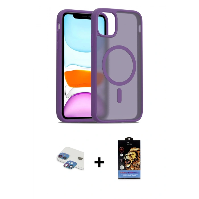 MARSİLYAN™- iPhone 11 Kılıf Siluet Minimal Prime - Siyah Buffer Hayalet Cam Ekran Koruyucu + Pers Alüminyum Kamera Lens - GI