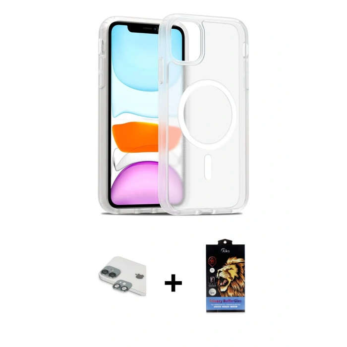 MARSİLYAN™- iPhone 11 Kılıf Siluet Minimal Prime - Siyah Buffer Hayalet Cam Ekran Koruyucu + Pers Alüminyum Kamera Lens - YL