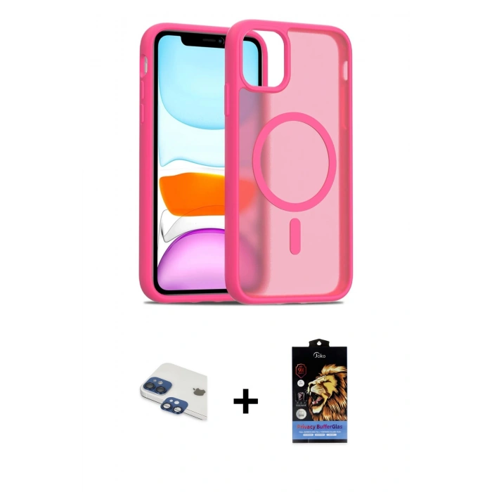 MARSİLYAN™- iPhone 11 Kılıf Siluet Minimal Prime - Siyah Buffer Hayalet Cam Ekran Koruyucu + Pers Alüminyum Kamera Lens - LT