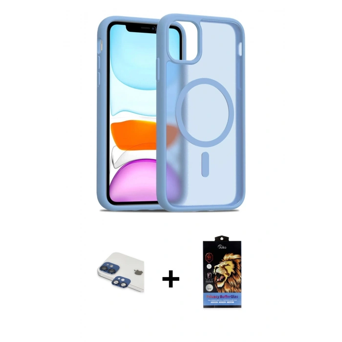 MARSİLYAN™- iPhone 11 Kılıf Siluet Minimal Prime - Siyah Buffer Hayalet Cam Ekran Koruyucu + Pers Alüminyum Kamera Lens - LT