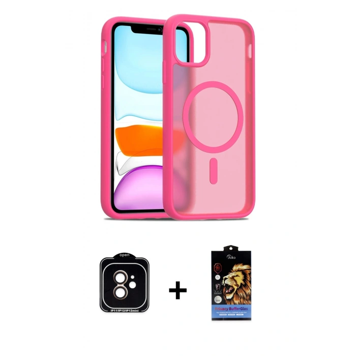 MARSİLYAN™- iPhone 11 Kılıf Siluet Minimal Prime - Siyah Buffer Hayalet Cam Ekran Koruyucu + PVD Metal Kamera Lens - TU