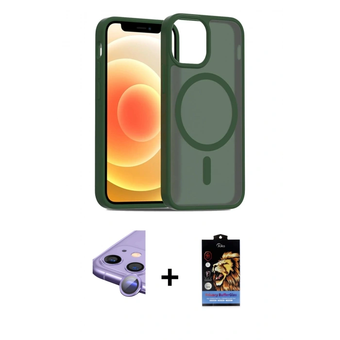 MARSİLYAN™- iPhone 11 Kılıf Siluet Minimal Prime - Siyah Buffer Hayalet Cam Ekran Koruyucu + Raze Metal Kamera Lens - MR