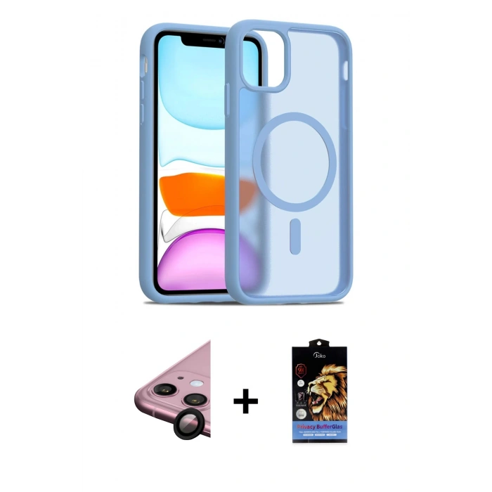 MARSİLYAN™- iPhone 11 Kılıf Siluet Minimal Prime - Siyah Buffer Hayalet Cam Ekran Koruyucu + Raze Metal Kamera Lens - SH