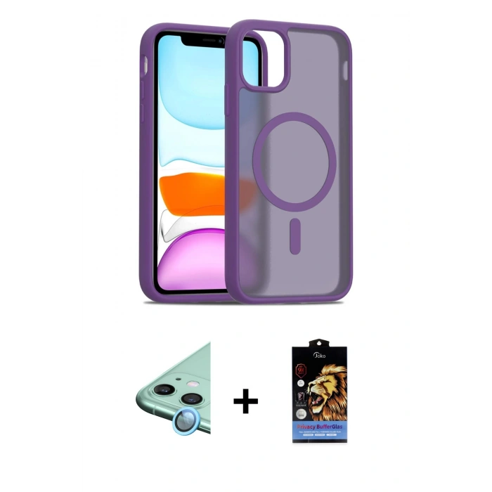 MARSİLYAN™- iPhone 11 Kılıf Siluet Minimal Prime - Siyah Buffer Hayalet Cam Ekran Koruyucu + Raze Metal Kamera Lens - MI