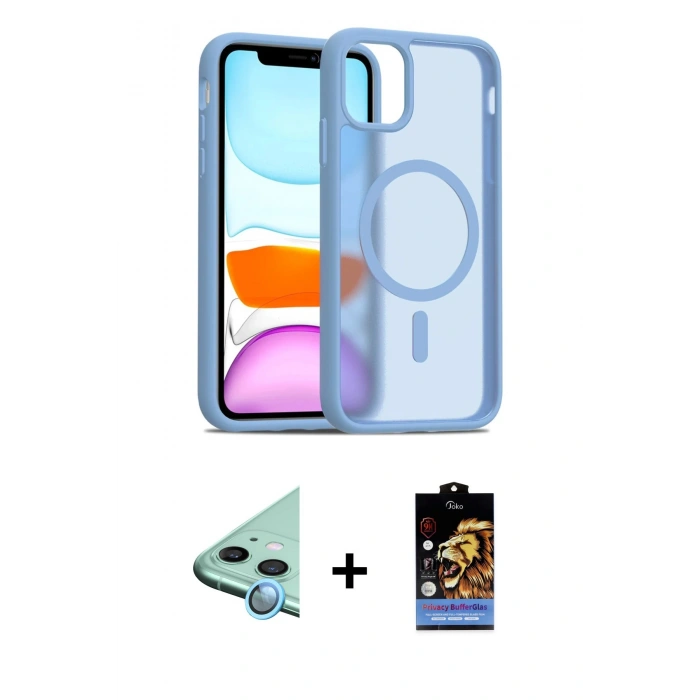 MARSİLYAN™- iPhone 11 Kılıf Siluet Minimal Prime - Siyah Buffer Hayalet Cam Ekran Koruyucu + Raze Metal Kamera Lens - MI