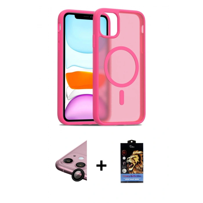 MARSİLYAN™- iPhone 11 Kılıf Siluet Minimal Prime - Siyah Buffer Hayalet Cam Ekran Koruyucu + Raze Metal Kamera Lens - SH