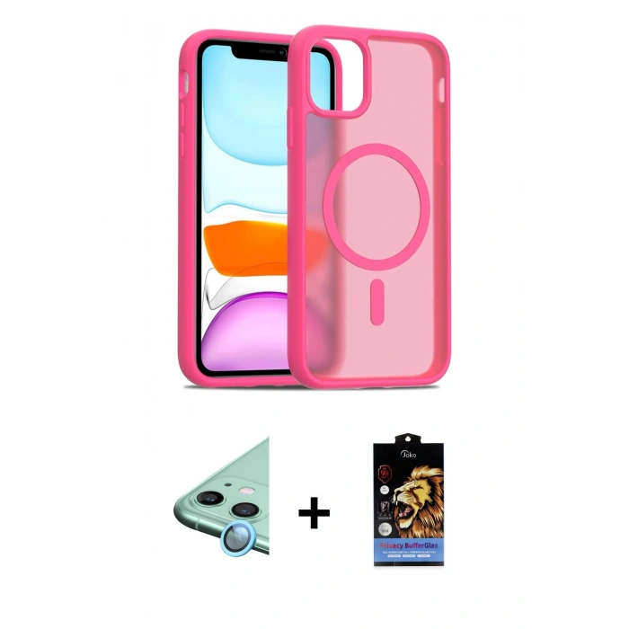 MARSİLYAN™- iPhone 11 Kılıf Siluet Minimal Prime - Siyah Buffer Hayalet Cam Ekran Koruyucu + Raze Metal Kamera Lens - MI