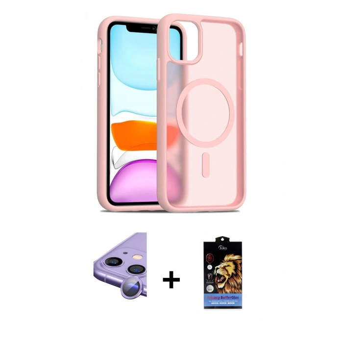 MARSİLYAN™- iPhone 11 Kılıf Siluet Minimal Prime - Siyah Buffer Hayalet Cam Ekran Koruyucu + Raze Metal Kamera Lens - MR