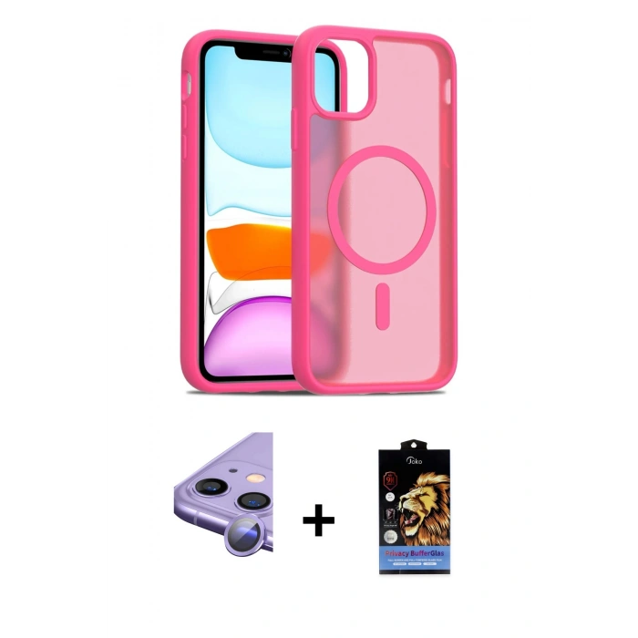 MARSİLYAN™- iPhone 11 Kılıf Siluet Minimal Prime - Siyah Buffer Hayalet Cam Ekran Koruyucu + Raze Metal Kamera Lens - MR