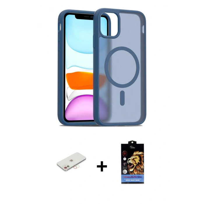 MARSİLYAN™- iPhone 11 Kılıf Siluet Minimal Prime - Siyah Buffer Hayalet Cam Ekran Koruyucu + Renkli Kamera Lens Koruma Cam - YL