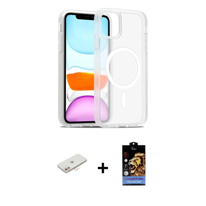 MARSİLYAN™- iPhone 11 Kılıf Siluet Minimal Prime - Siyah Buffer Hayalet Cam Ekran Koruyucu + Renkli Kamera Lens Koruma Cam - YL