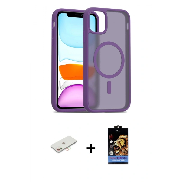 MARSİLYAN™- iPhone 11 Kılıf Siluet Minimal Prime - Siyah Buffer Hayalet Cam Ekran Koruyucu + Renkli Kamera Lens Koruma Cam - YL