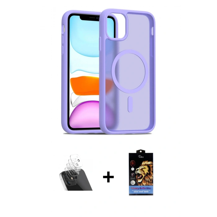 MARSİLYAN™- iPhone 11 Kılıf Siluet Minimal Prime - Siyah Buffer Hayalet Cam Ekran Koruyucu + Kamera Lens Koruma Cam - SF