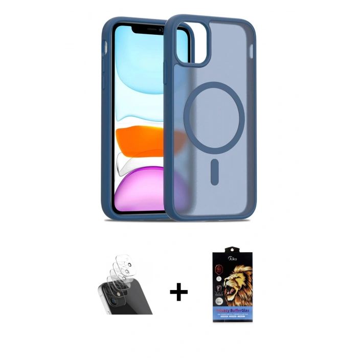 MARSİLYAN™- iPhone 11 Kılıf Siluet Minimal Prime - Siyah Buffer Hayalet Cam Ekran Koruyucu + Kamera Lens Koruma Cam - SF