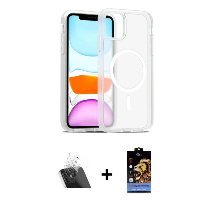 MARSİLYAN™- iPhone 11 Kılıf Siluet Minimal Prime - Siyah Buffer Hayalet Cam Ekran Koruyucu + Kamera Lens Koruma Cam - SF