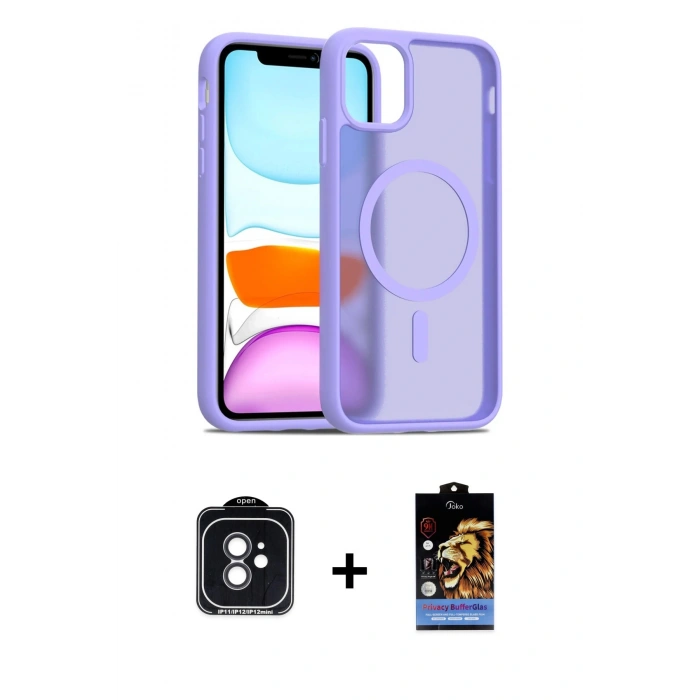 MARSİLYAN™- iPhone 11 Kılıf Siluet Minimal Prime - Siyah Buffer Hayalet Cam Ekran Koruyucu + PVD Metal Kamera Lens - SH