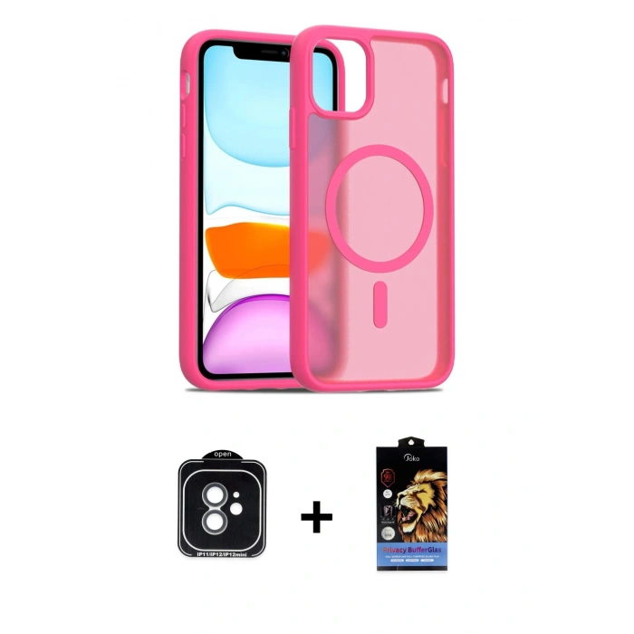 MARSİLYAN™- iPhone 11 Kılıf Siluet Minimal Prime - Siyah Buffer Hayalet Cam Ekran Koruyucu + PVD Metal Kamera Lens - YL