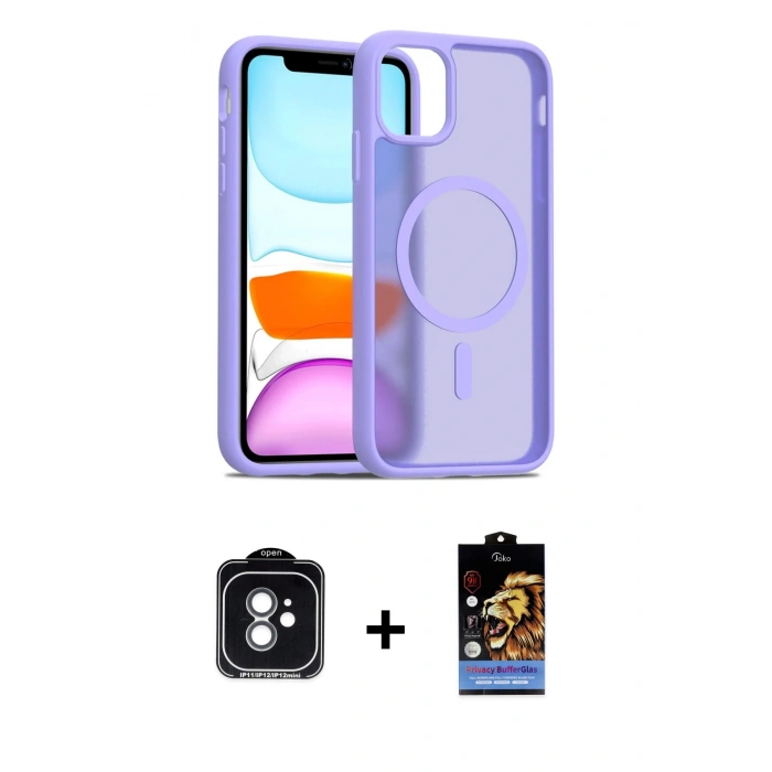 MARSİLYAN™- iPhone 11 Kılıf Siluet Minimal Prime - Siyah Buffer Hayalet Cam Ekran Koruyucu + PVD Metal Kamera Lens - YL